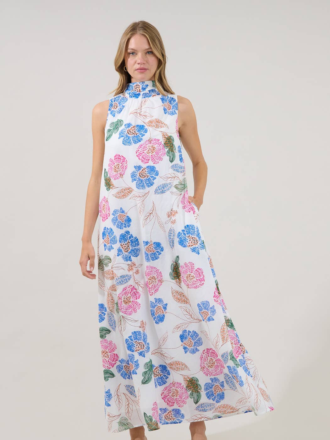 Akiya Wild Poppy Mockneck Maxi Dress