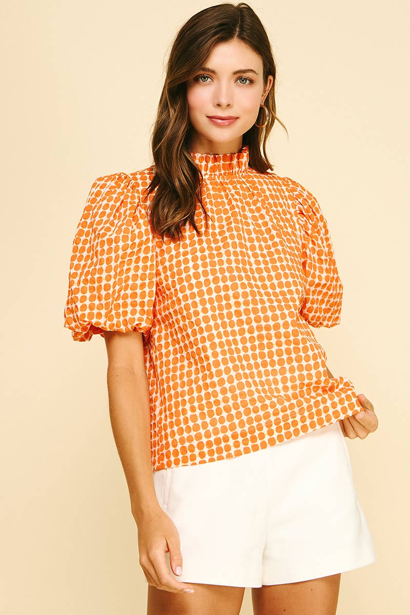 Polka Dot Button Blouse Top