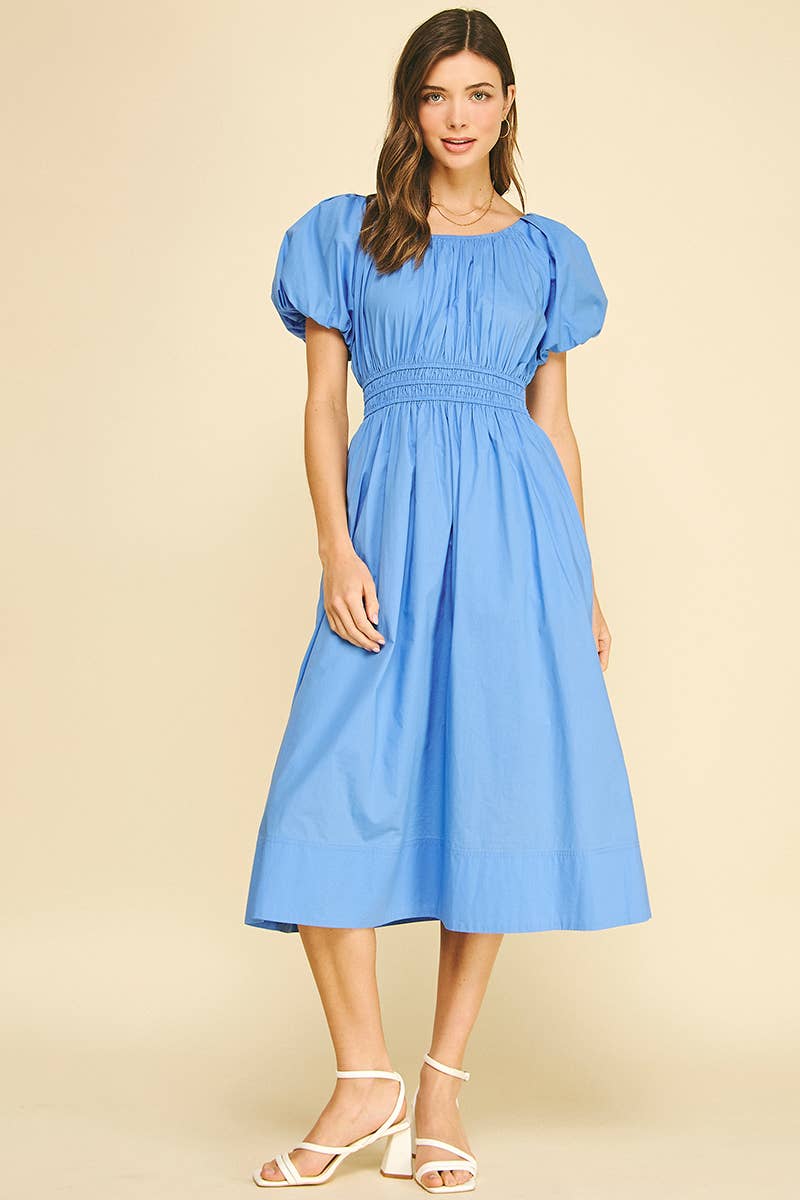 Poplin Puff Sleeve Midi Dress