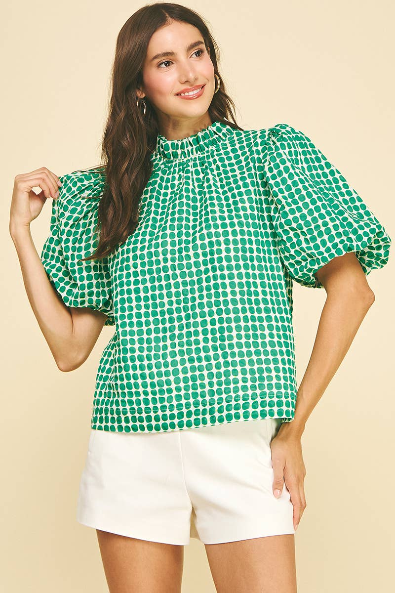 Polka Dot Button Blouse Top