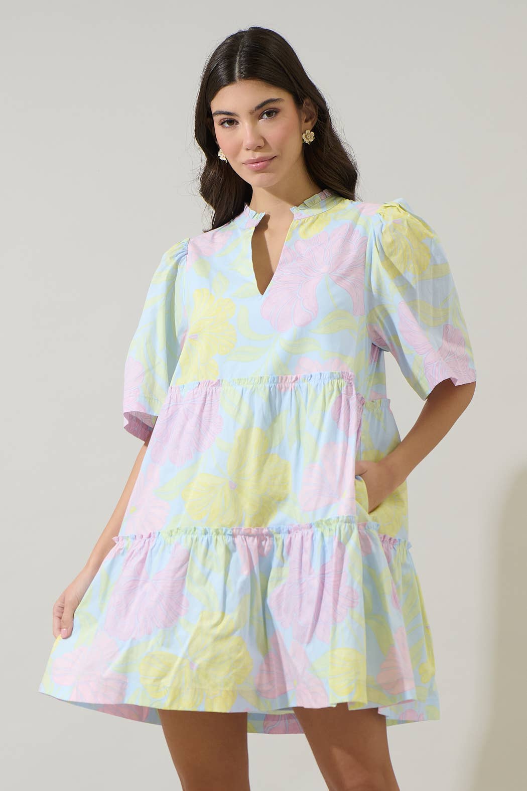 Brisa Floral Dixie Split Neck Shift Dress