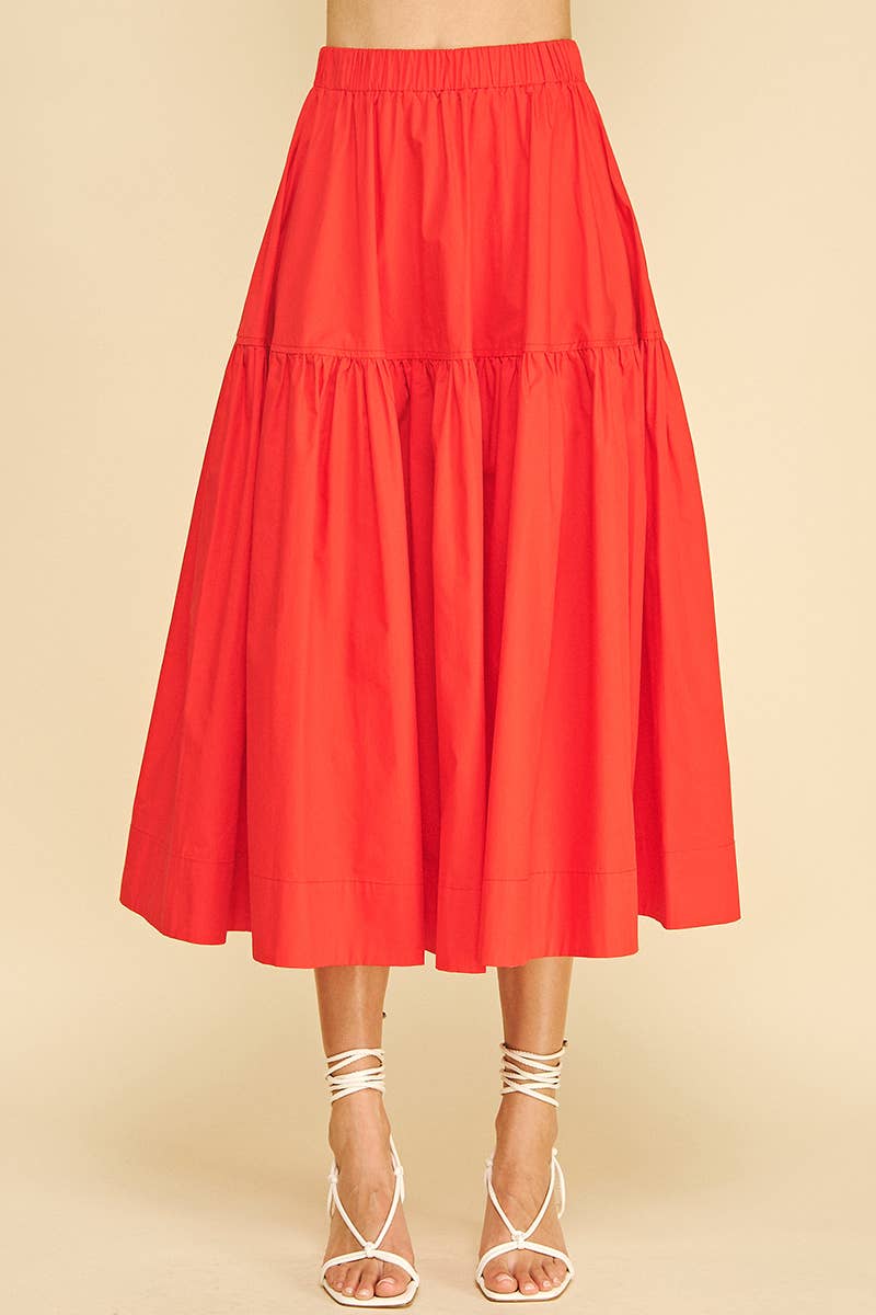 Poplin Tiered Midi Skirt