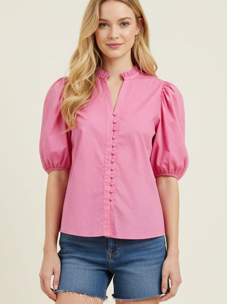Ruffled Collar Puff Sleeve Blouse