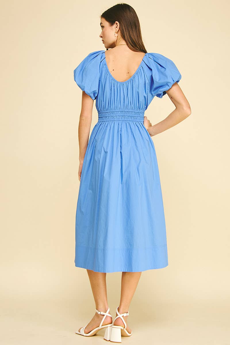 Poplin Puff Sleeve Midi Dress