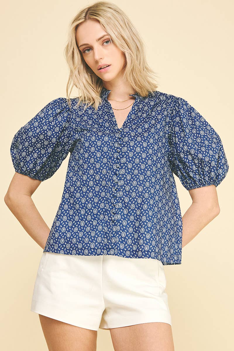 Floral Print Button Down Blouse Top