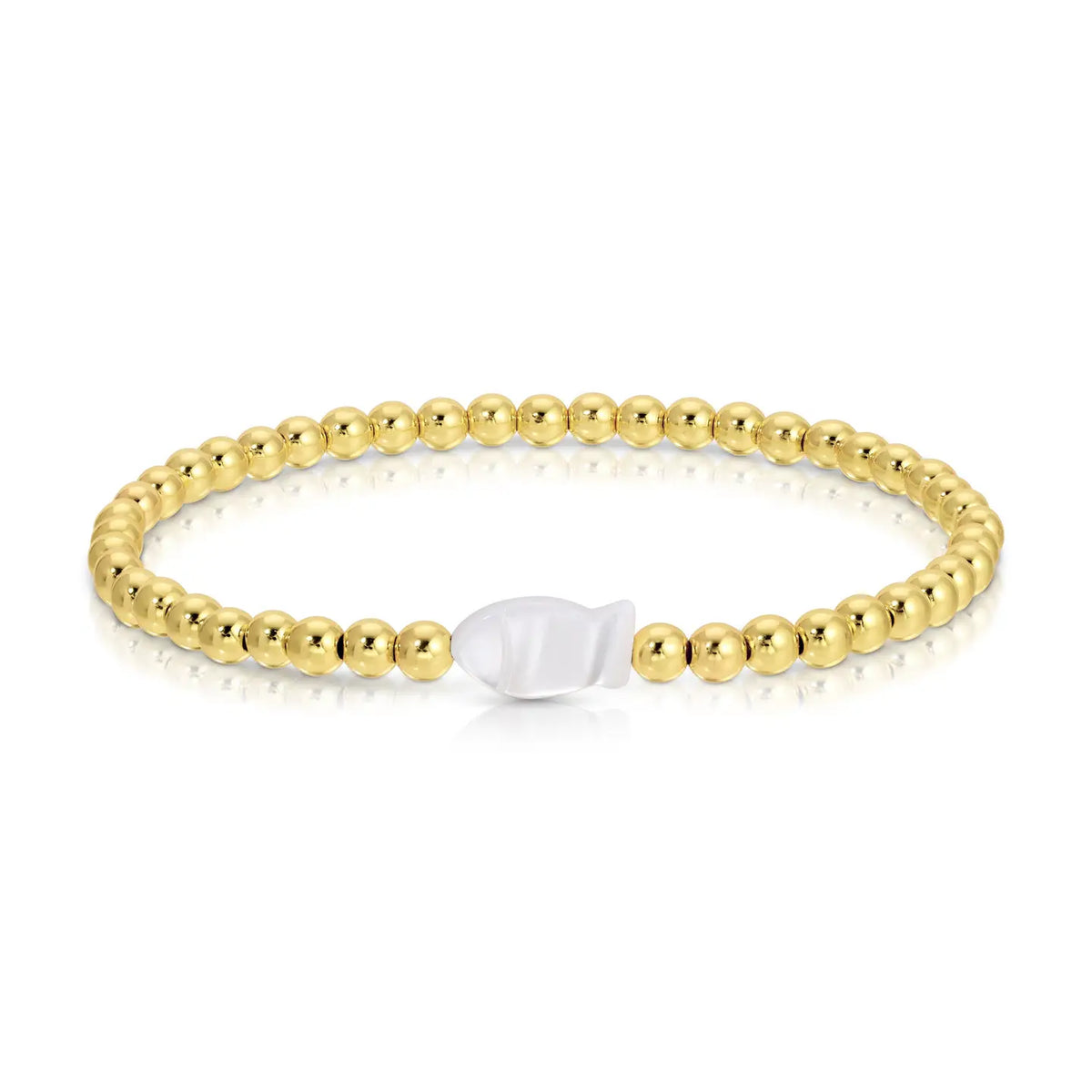 Fish Shell with Gold Bead Stretch Bracelet
