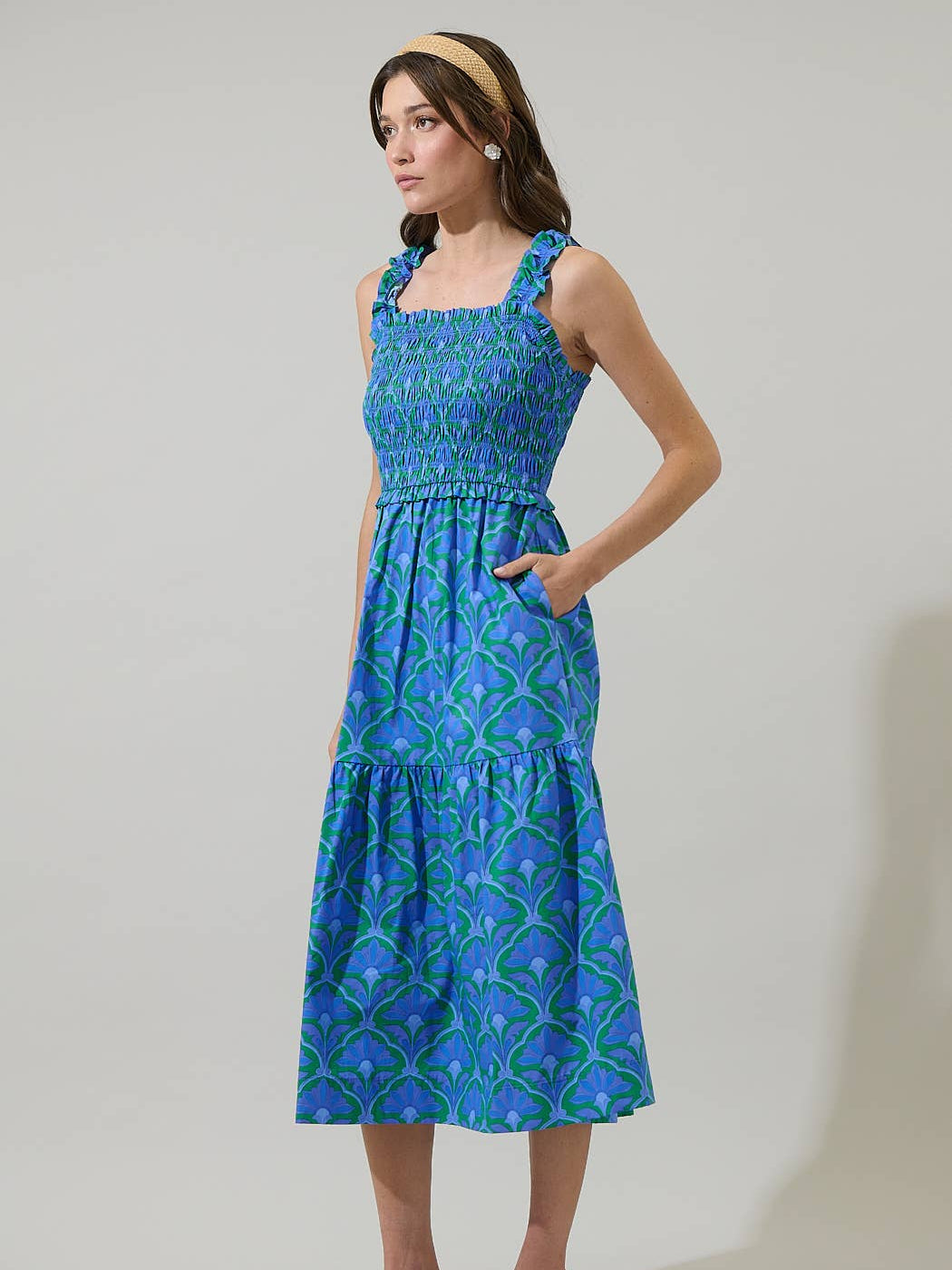 Sera Floral Ember Smocked Midi Dress