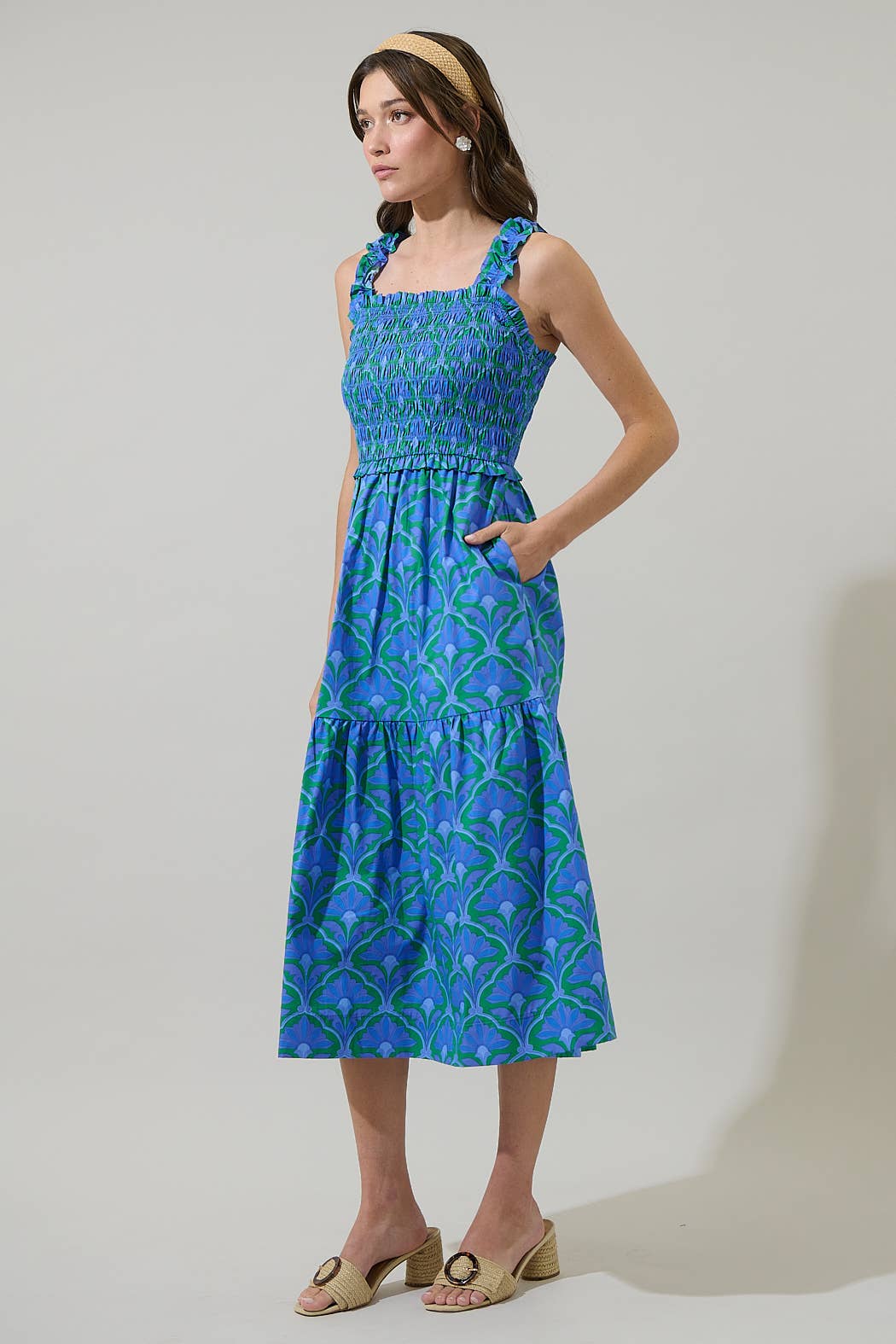 Sera Floral Ember Smocked Midi Dress