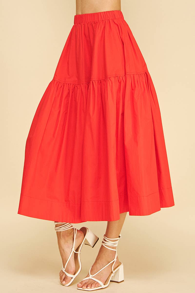 Poplin Tiered Midi Skirt