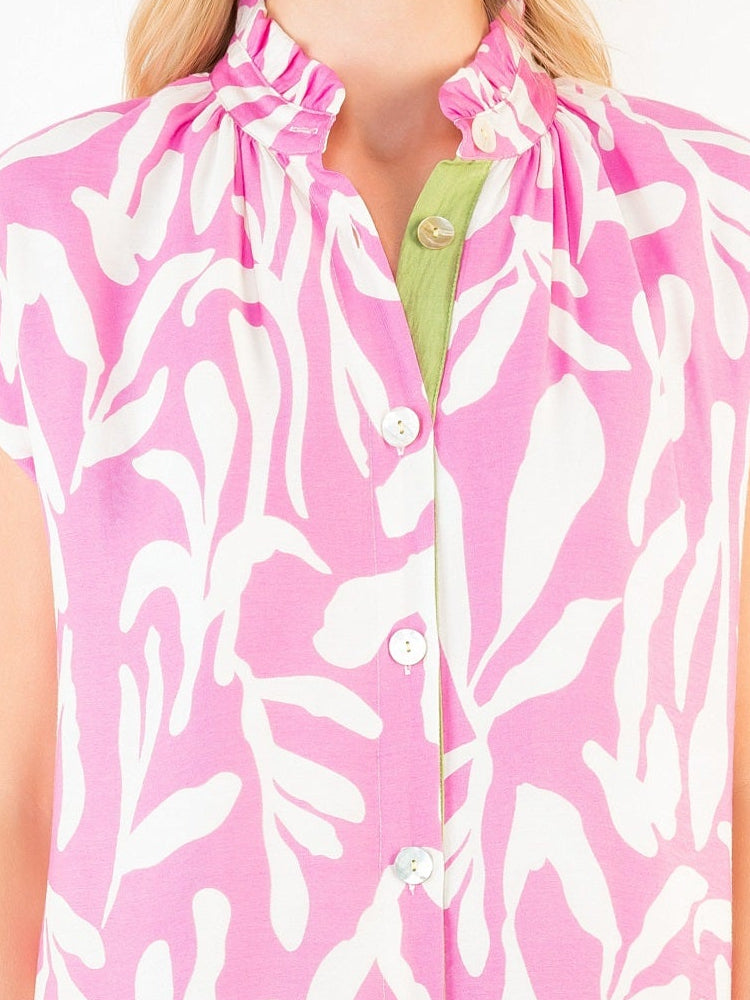 Abstract Leaf Pattern Button Down Dress