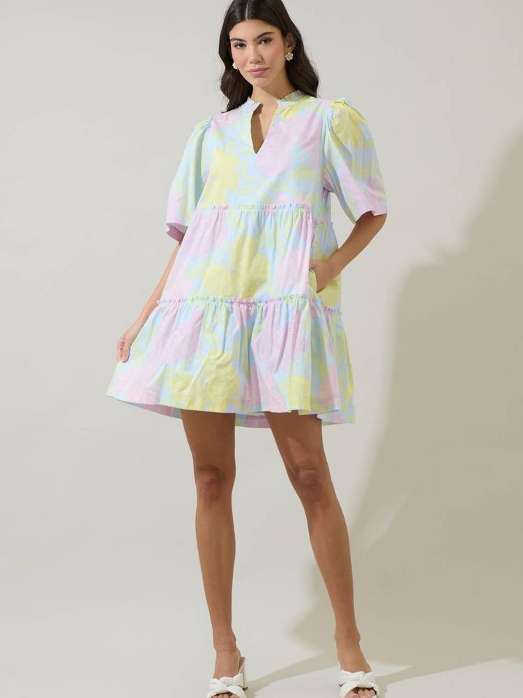 Brisa Floral Dixie Split Neck Shift Dress