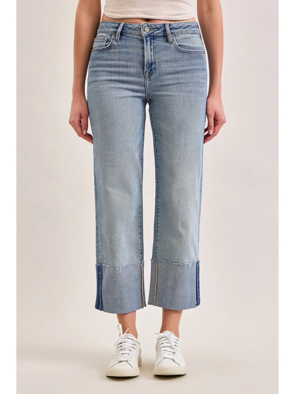Ella High Rise Cropped Classic Straight Cuffed Jean