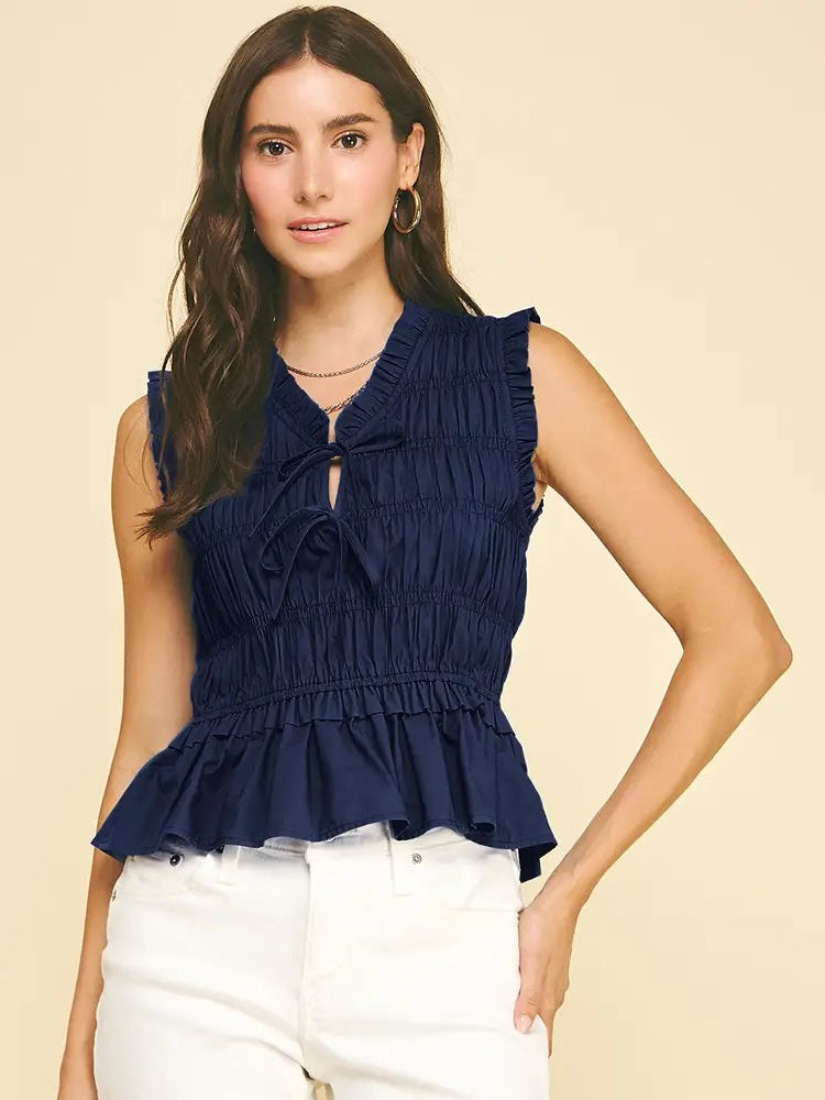 Front Tie Smocking Top
