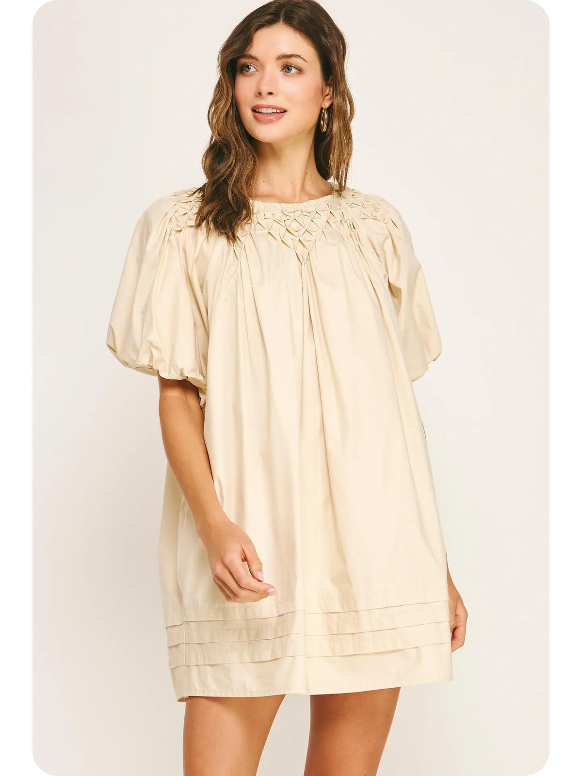 Hand Smocking Detail Poplin Mini Dress