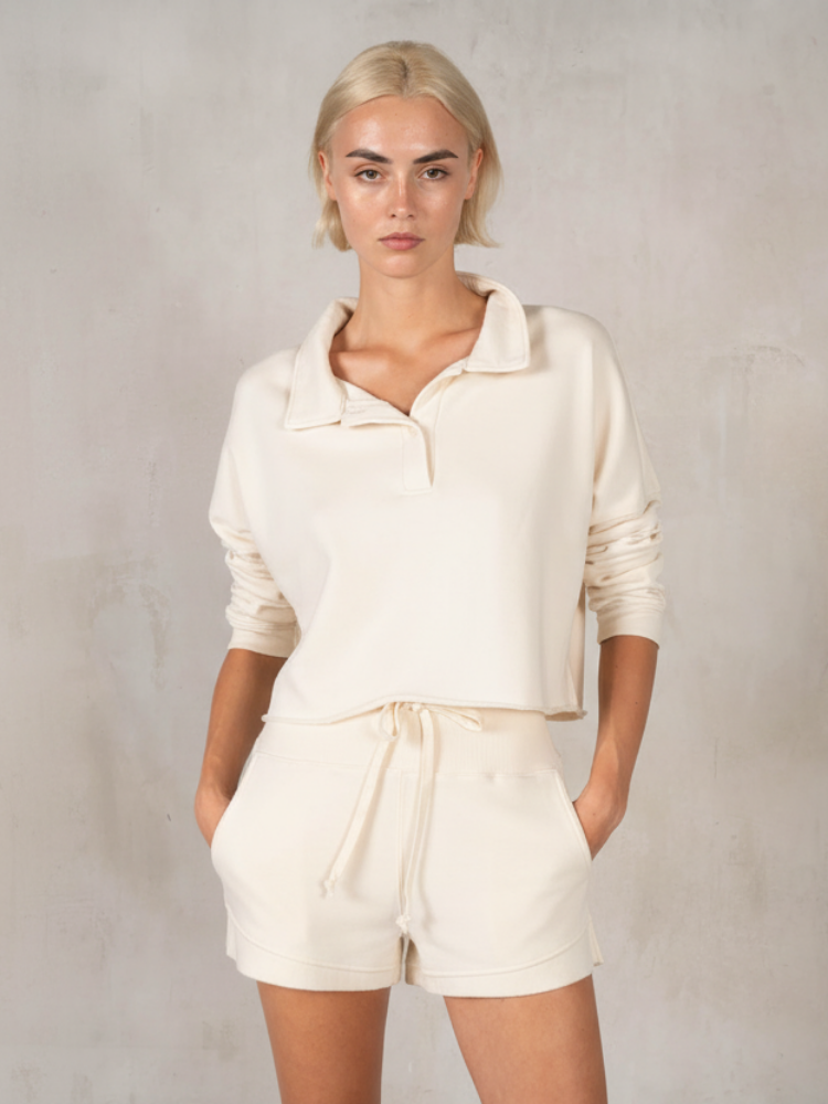 Henley Semi-Cropped Sweatshirt Set