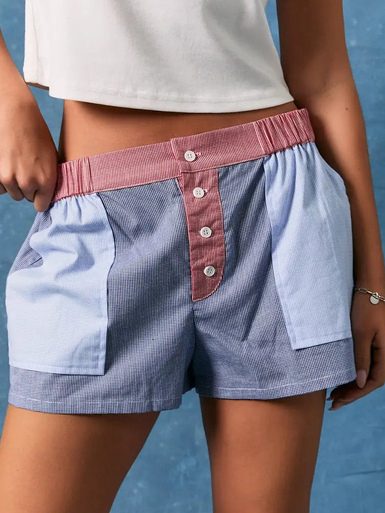 Gingham Contrast Low Rise Shorts