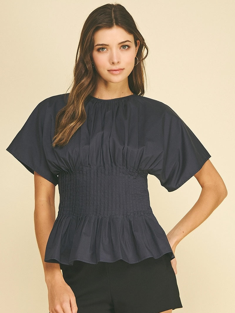 Pleated Waist Peplum Top