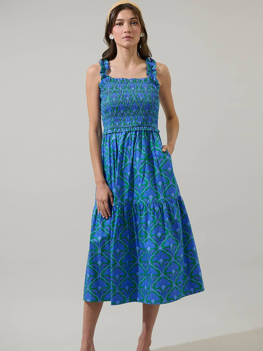 Sera Floral Ember Smocked Midi Dress