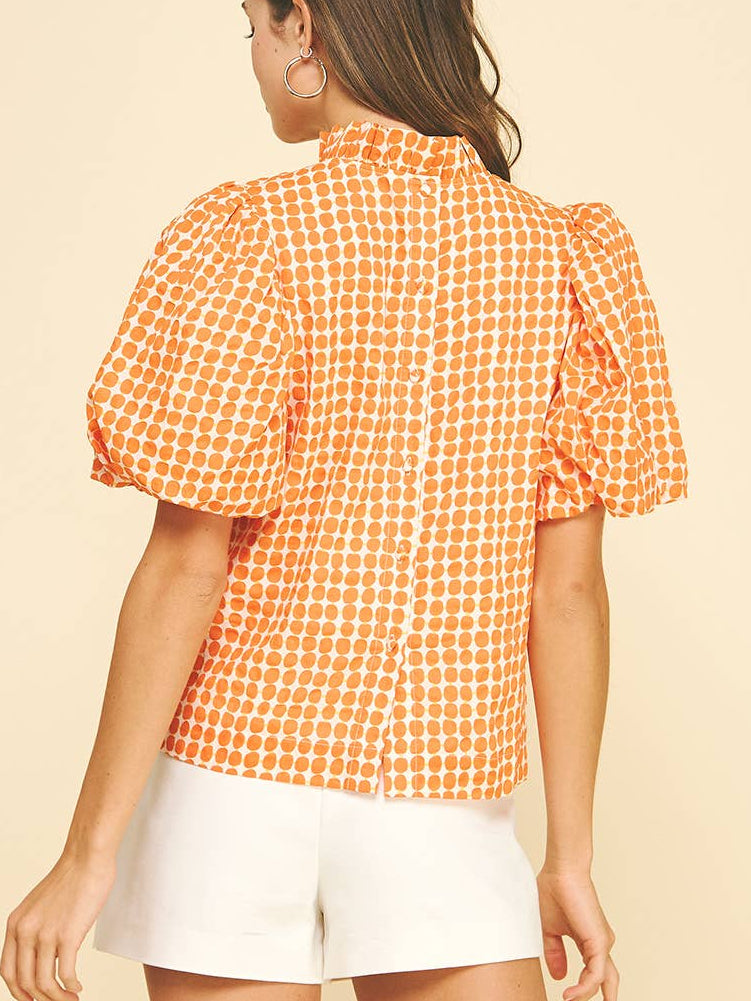 Polka Dot Button Blouse Top