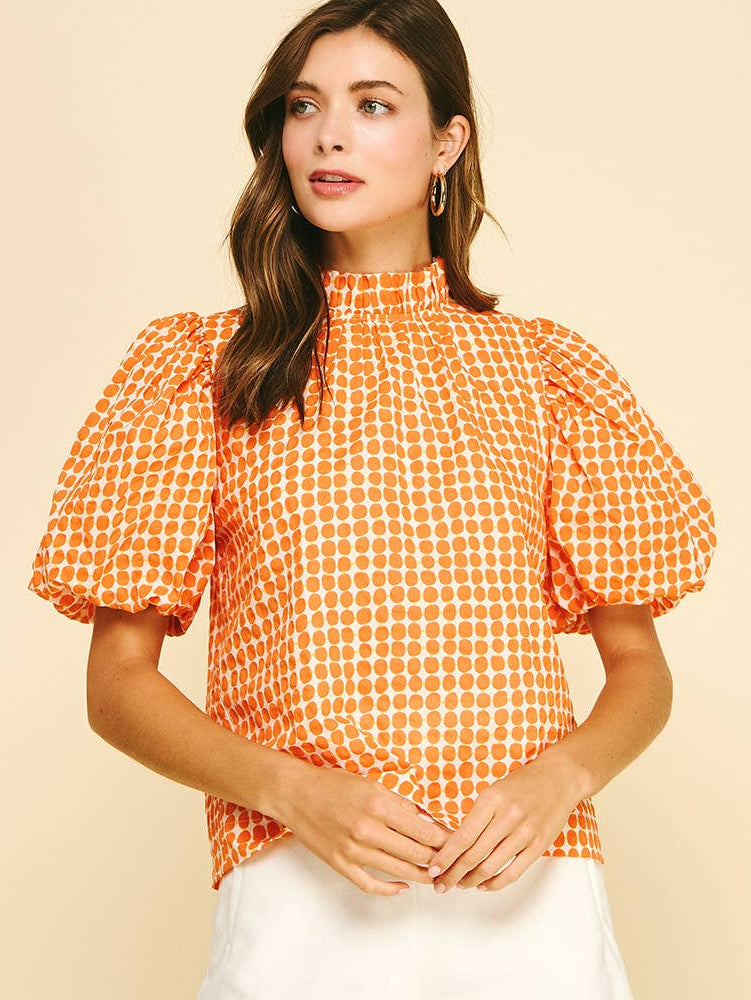 Polka Dot Button Blouse Top