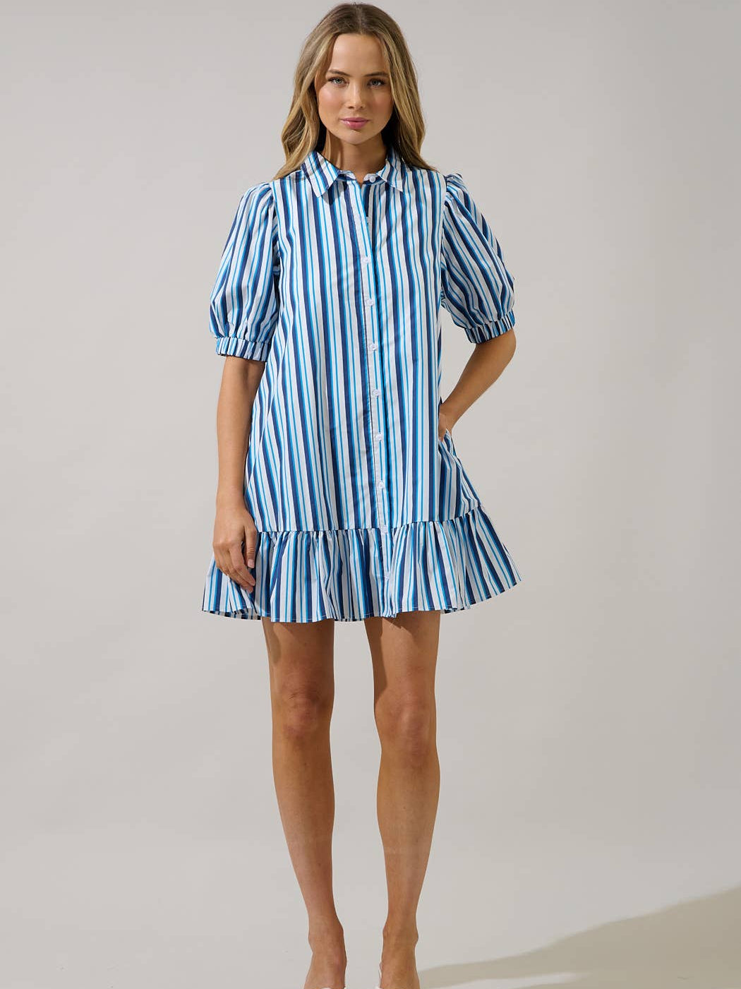 Levy Norra Stripe Button Down Shift Dress