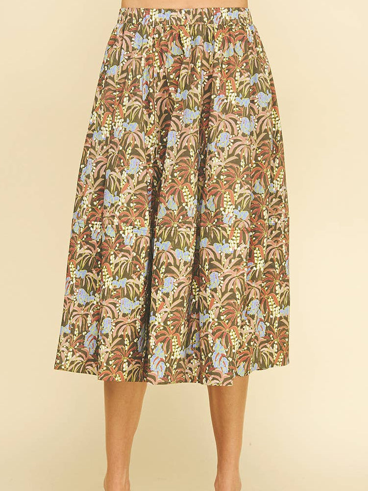 Jungle Print Pleated Midi Skirt