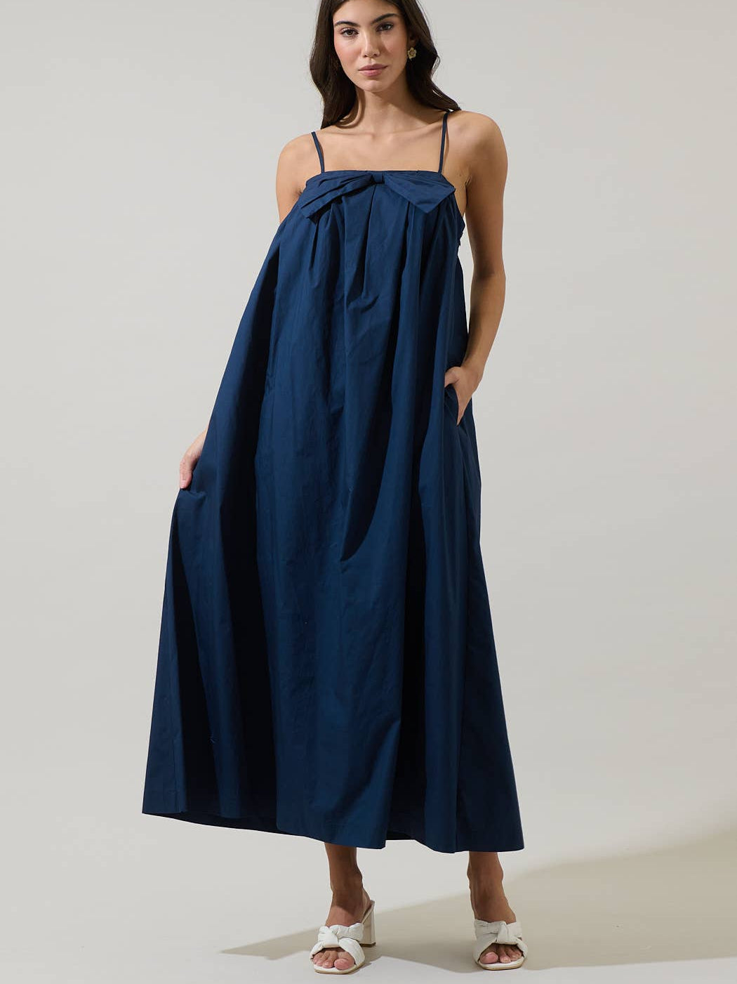 Melly Pleated Bow Maxi Dress
