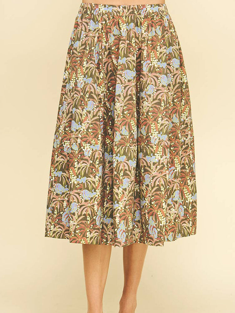 Jungle Print Pleated Midi Skirt
