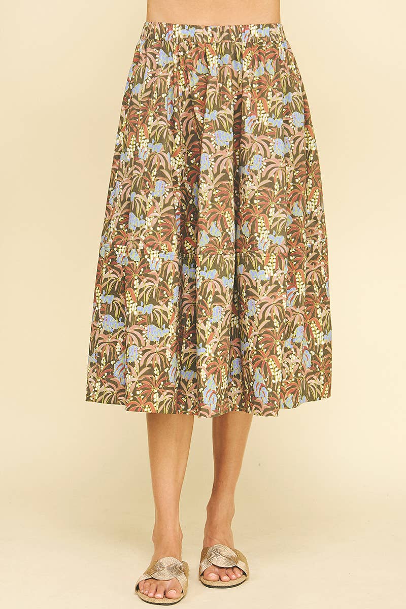 Jungle Print Pleated Midi Skirt