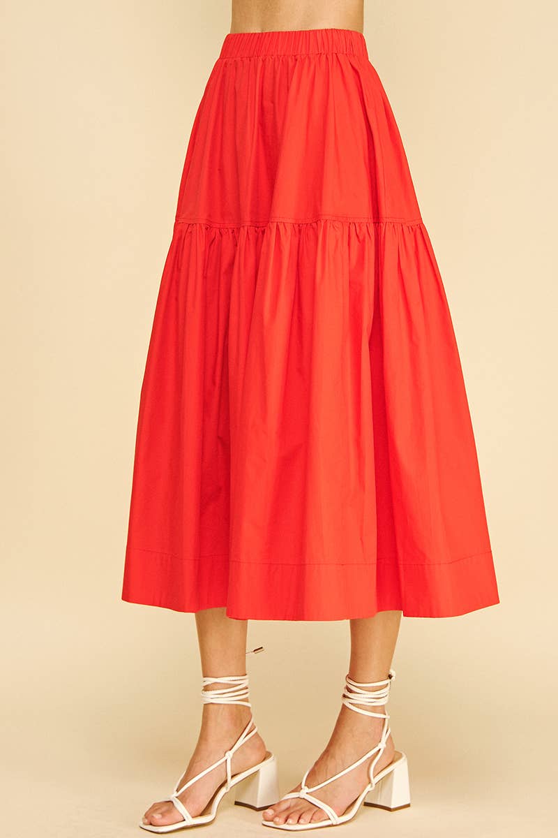 Poplin Tiered Midi Skirt