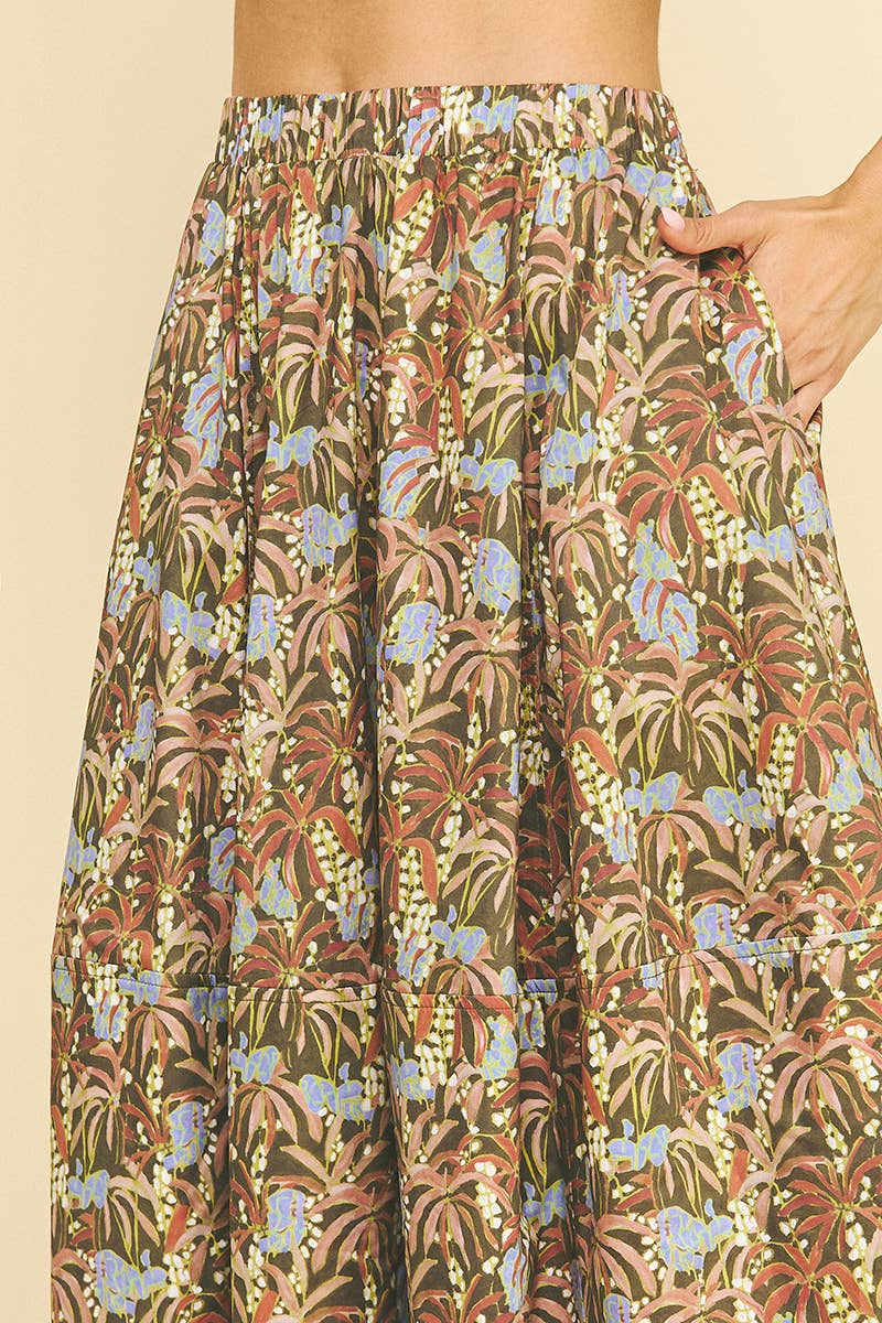 Jungle Print Pleated Midi Skirt