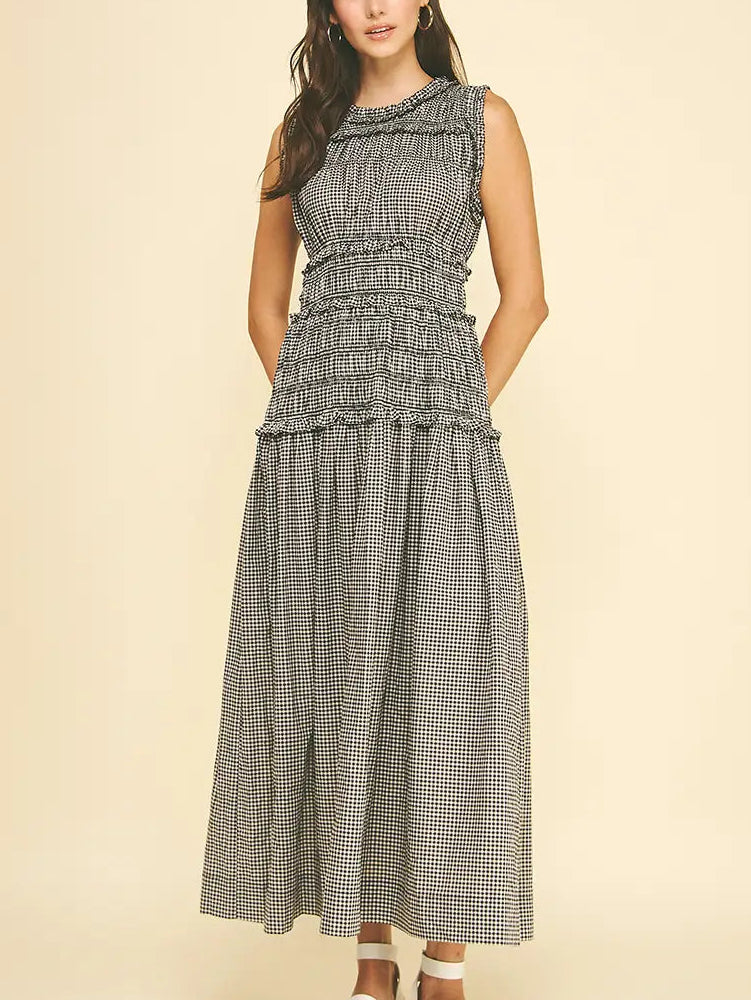 Gingham Round Neck Maxi Dress