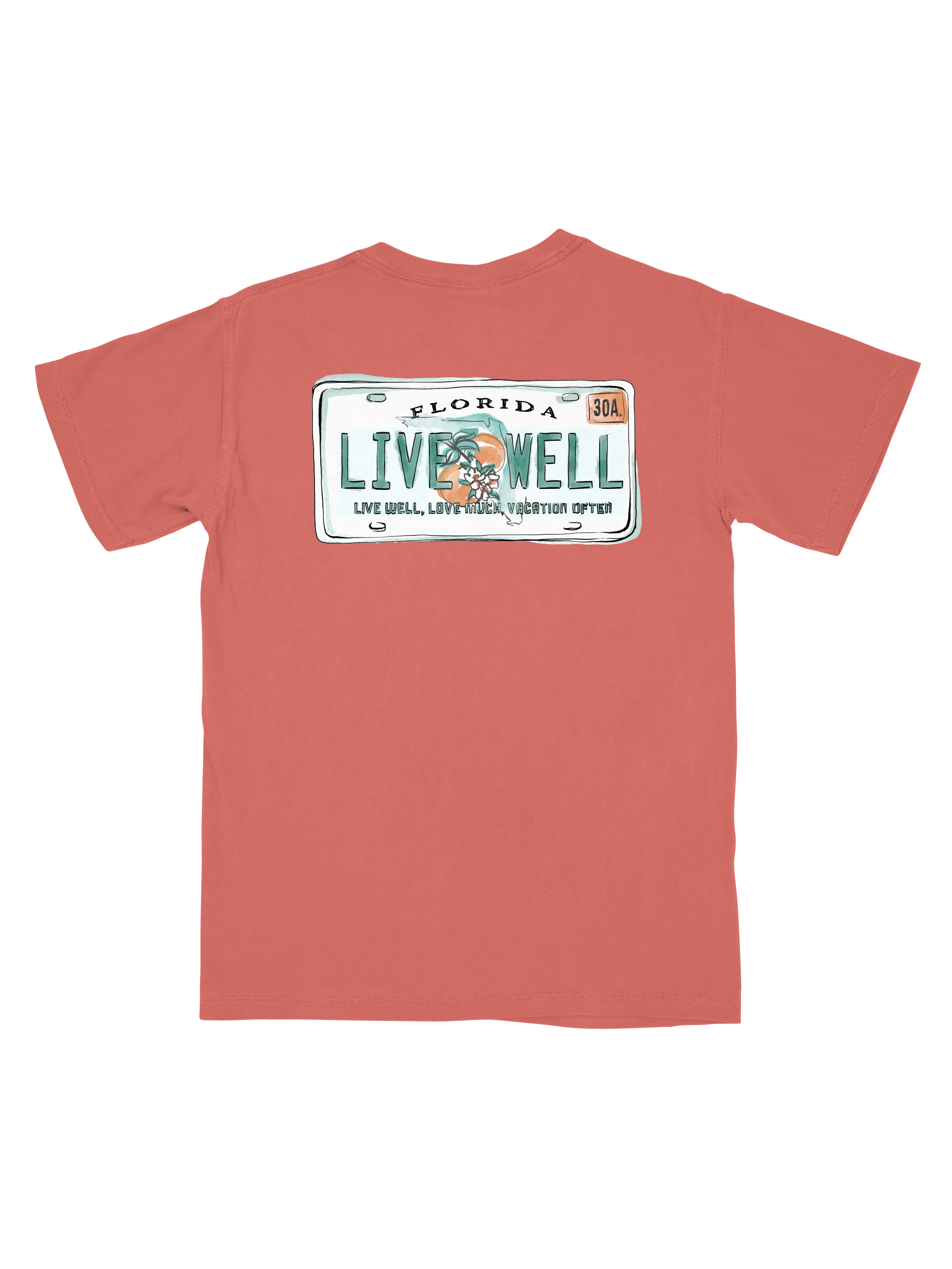 Live Well 30A Florida License Plate Pocket T-Shirt