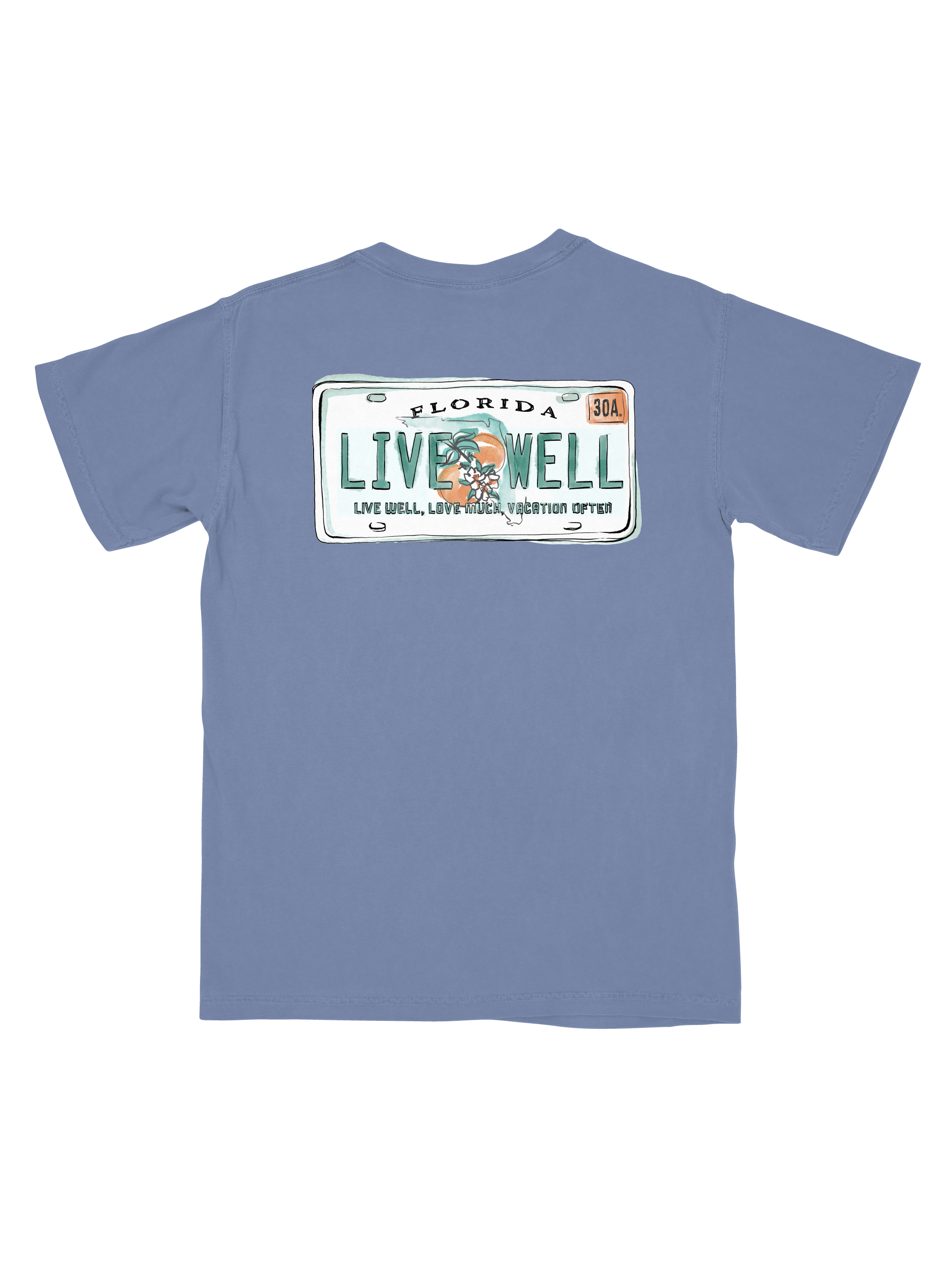 Live Well 30A Florida License Plate Pocket T-Shirt