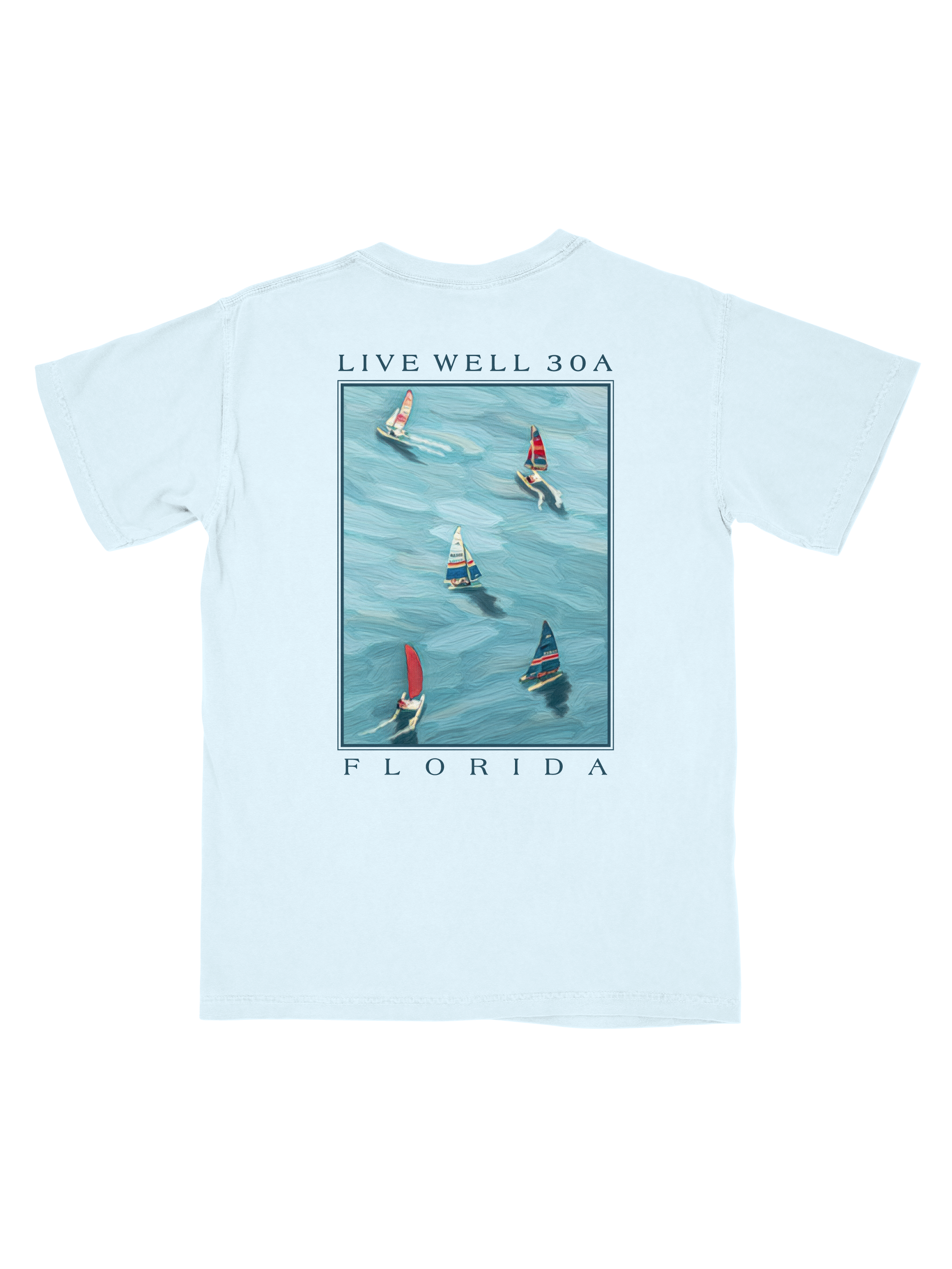 Live Well Watercolor Boats Pocket T-Shirt