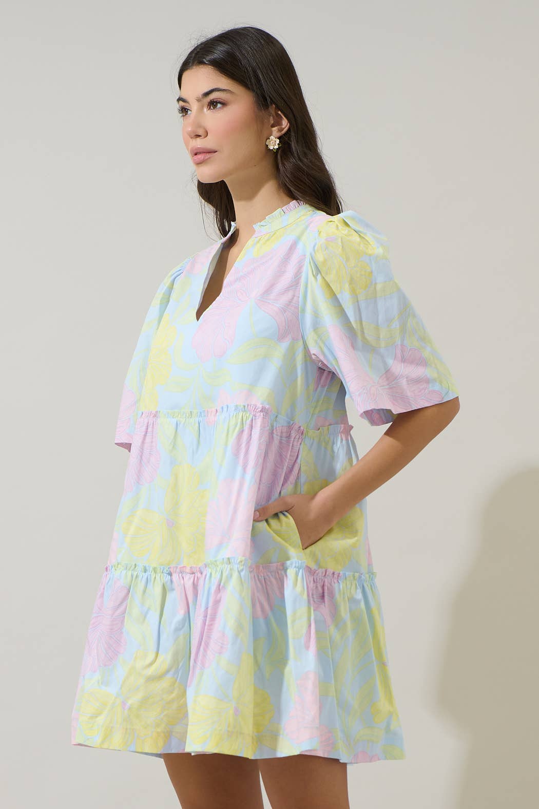 Brisa Floral Dixie Split Neck Shift Dress