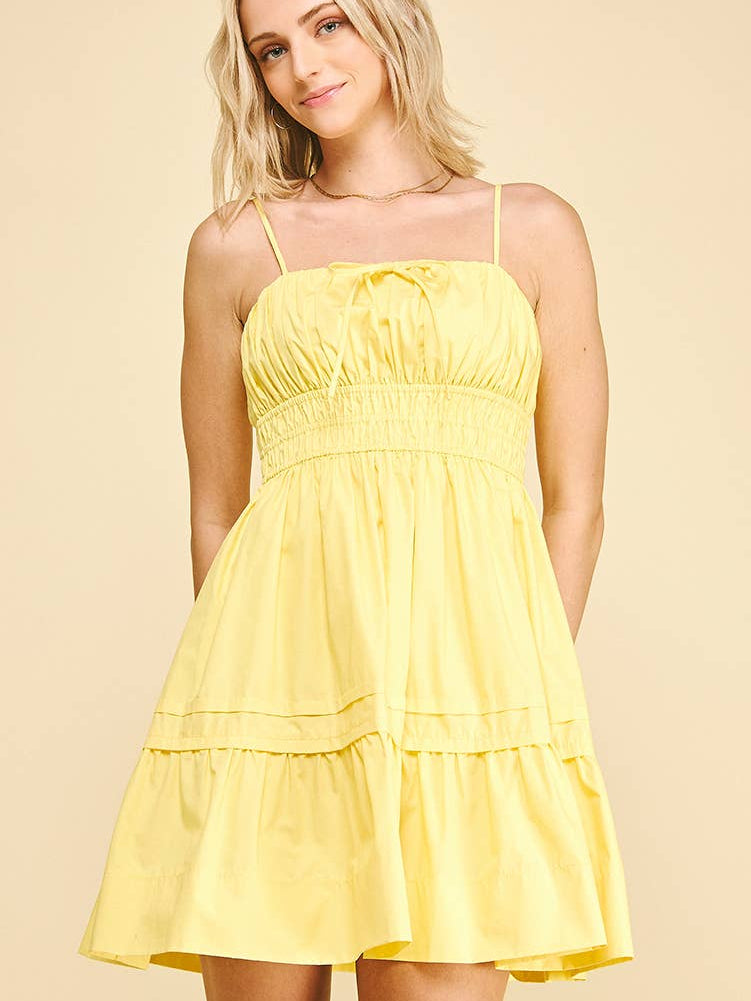 Ruched Tiered Front Tie Mini Dress