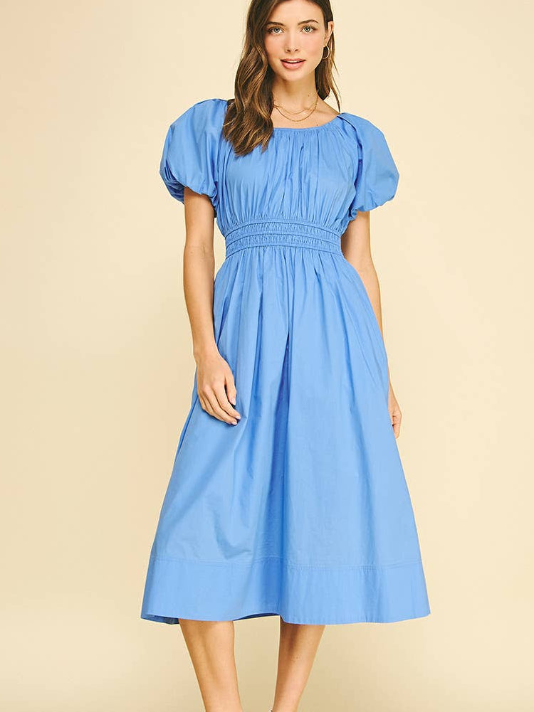 Poplin Puff Sleeve Midi Dress