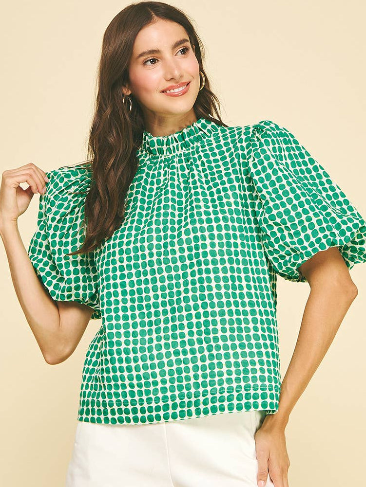 Polka Dot Button Blouse Top