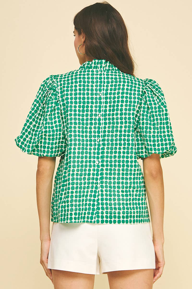 Polka Dot Button Blouse Top
