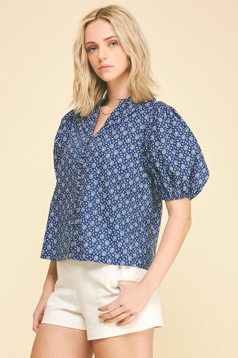 Floral Print Button Down Blouse Top