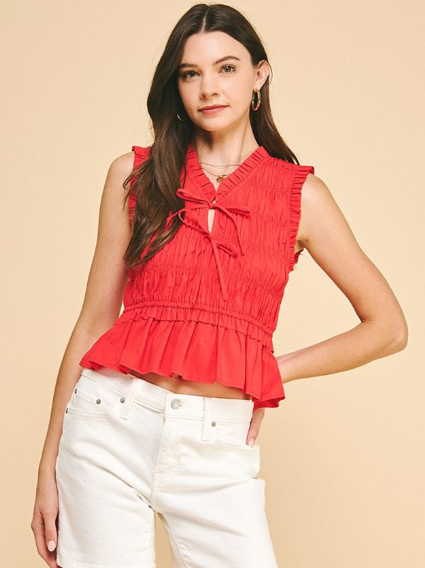 Front Tie Smocking Top