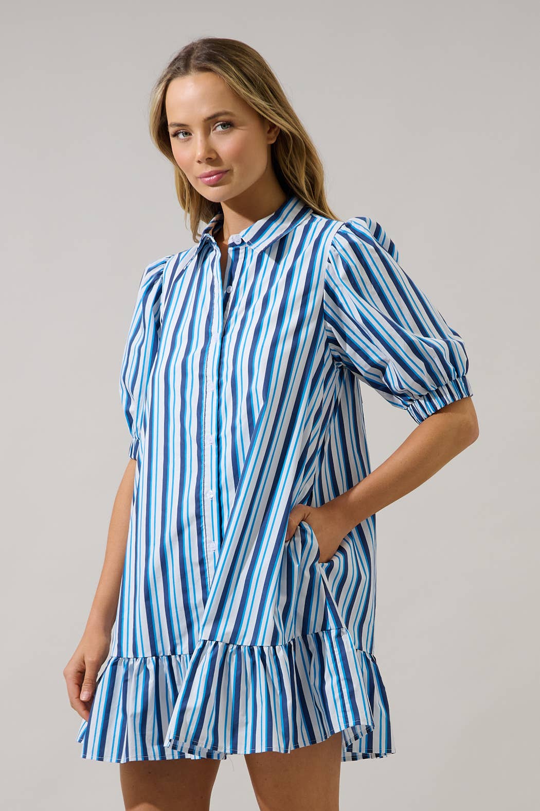 Levy Norra Stripe Button Down Shift Dress