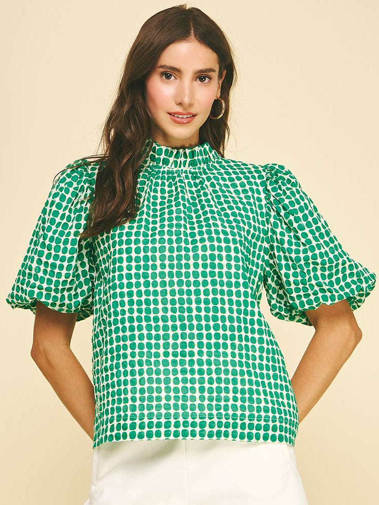 Polka Dot Button Blouse Top