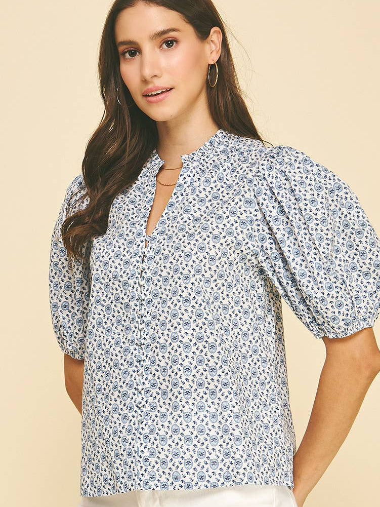 Floral Print Button Down Blouse Top