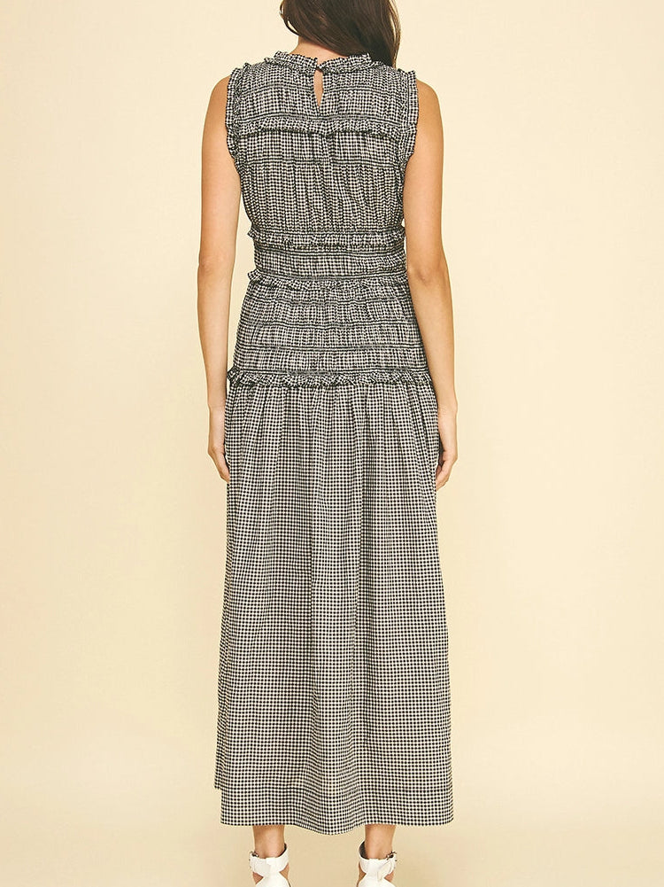 Gingham Round Neck Maxi Dress