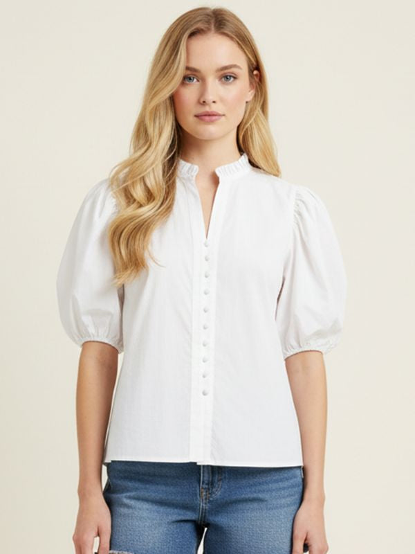Ruffled Collar Puff Sleeve Blouse