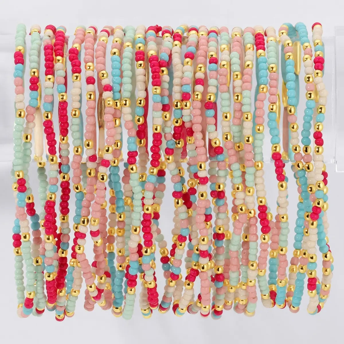 Seed Bead Solid Multi Color Stretch Bracelet
