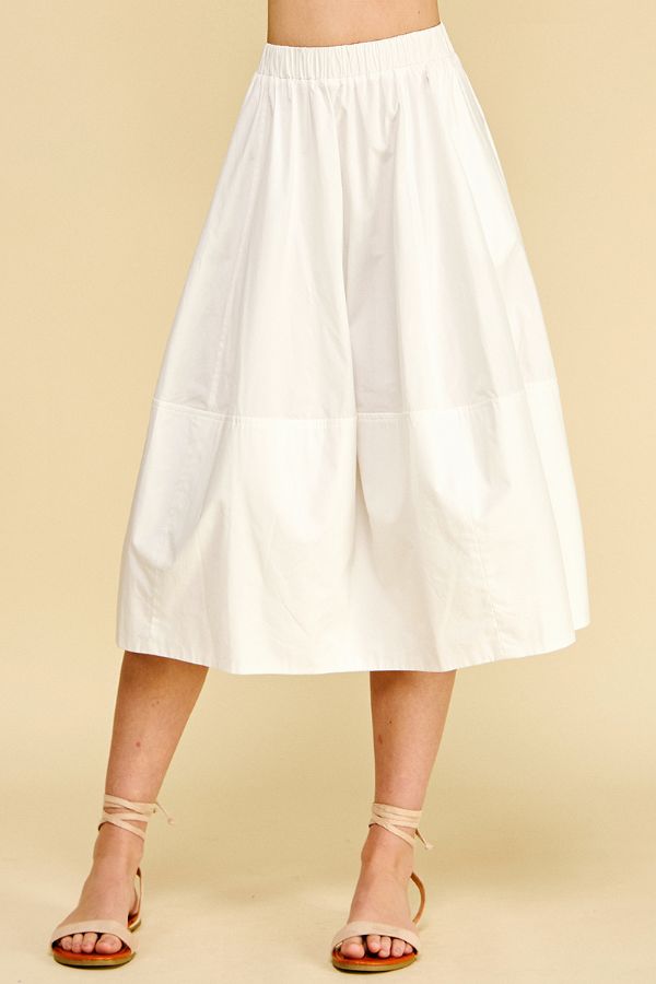 Pleated Poplin Midi Skirt