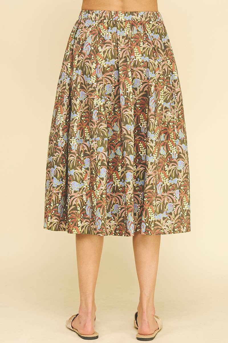 Jungle Print Pleated Midi Skirt